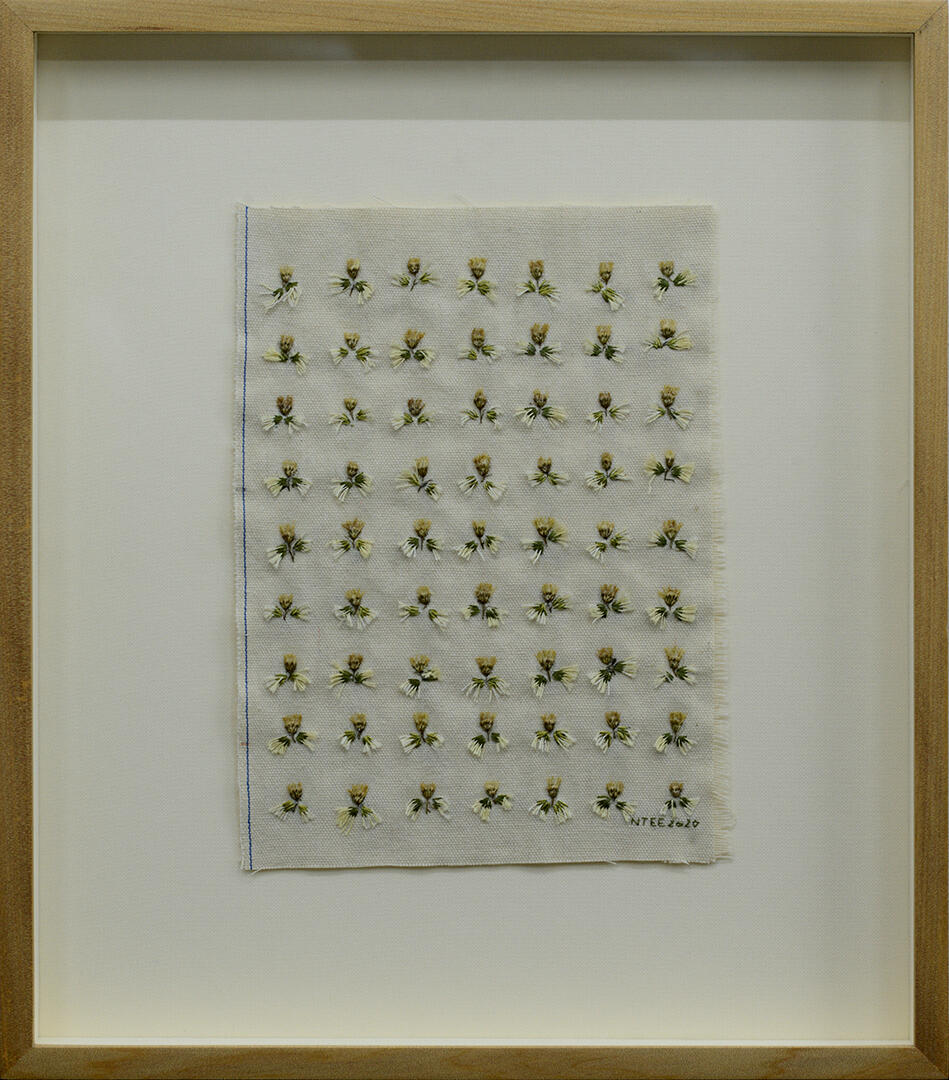 Flower Arrangements - Dried flowers and embroidery on canvas - 16.5 x 14.5 inches (FS) (each) - 2020 for "ALT Philippines 2020" (photo courtesy of West Gallery)