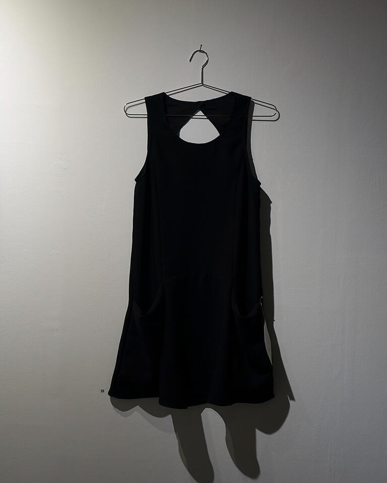 Little Black Dress - Dress sewn by artist, handwritten note - 2019 for "blackgreywhite", Underground Gallery