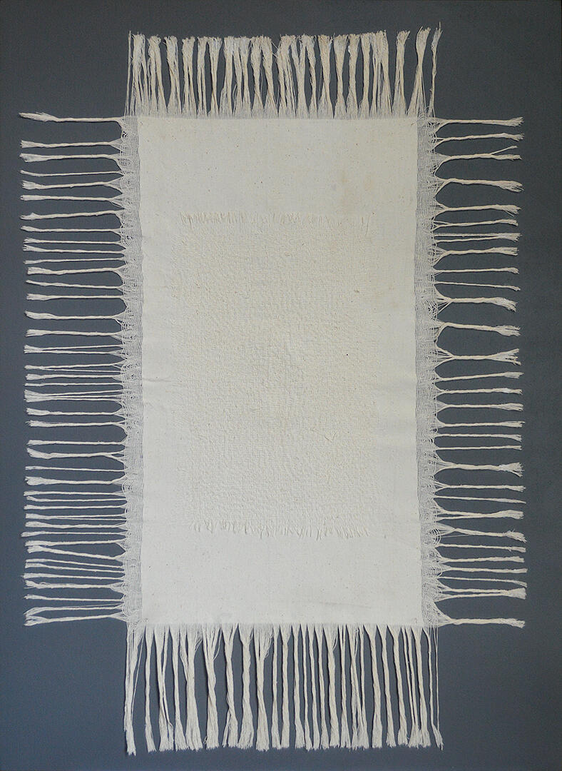 Self-Help - Unravelled canvas thread on canvas - 37 x 27 inches (FS) - 2018 for "Art Fair Philippines 2018", Finale Art File