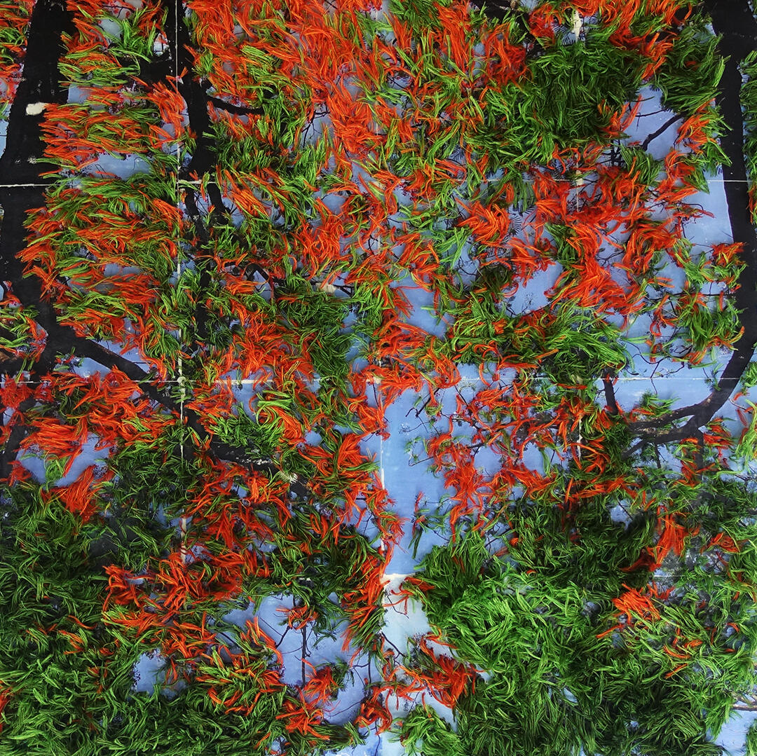 Summer Walk (Diliman, 2022) - Thread and photo transfer on linen - 3 x 3 feet - 2022