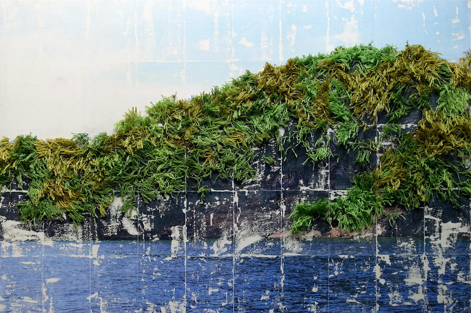 Warmth (After Kitty Kaburo) - Thread and photo transfer on linen - 4 x 6 feet - 2022