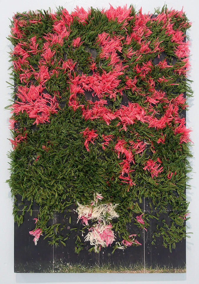 More Flowers Along the Way - Thread and photo transfer on linen - 3 x 2 feet - 2024